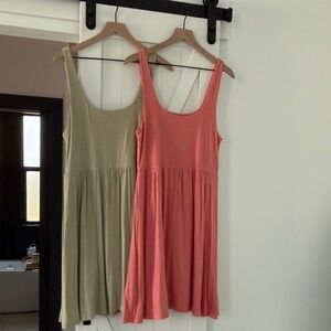 Coral and Olive Sleeveless Dresses